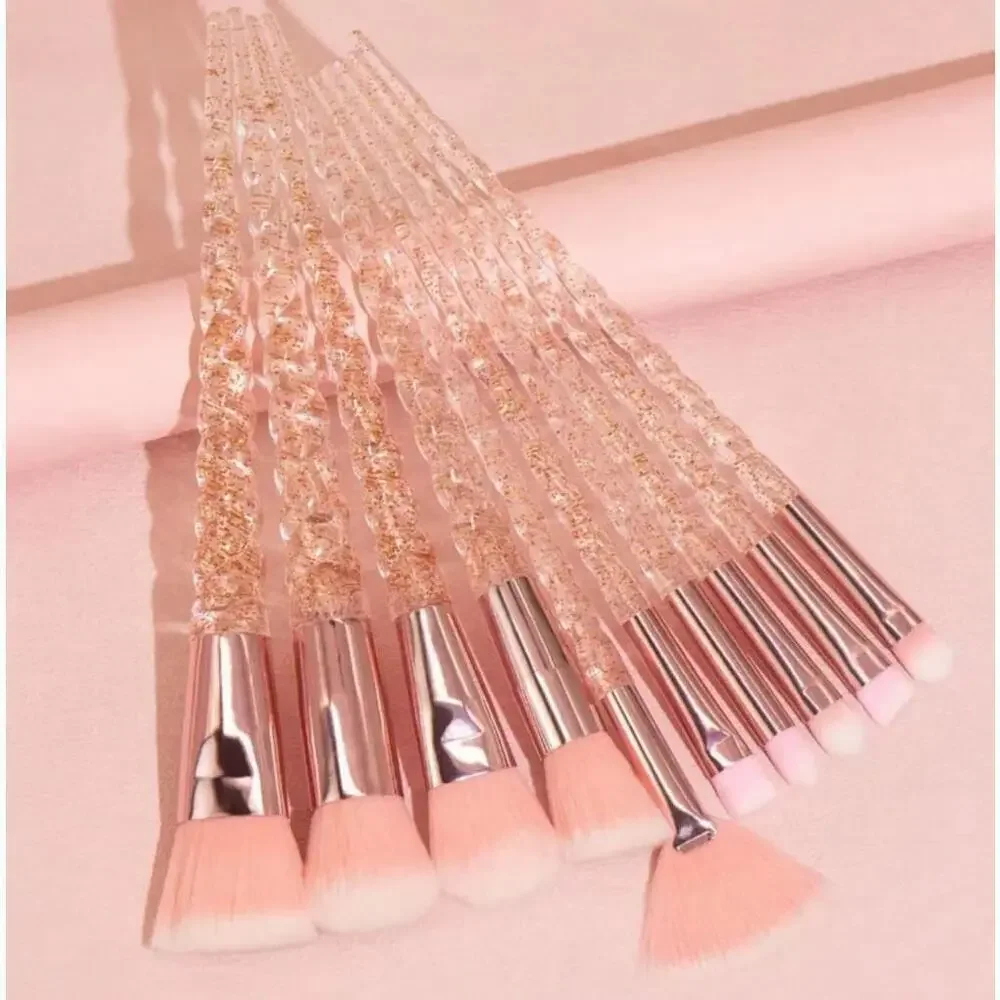 Glittery Makeup Brushes In Light Pink Set of 10